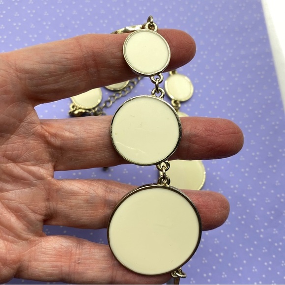 Cream Disc Statement Gold Tone Necklace - Picture 2 of 6